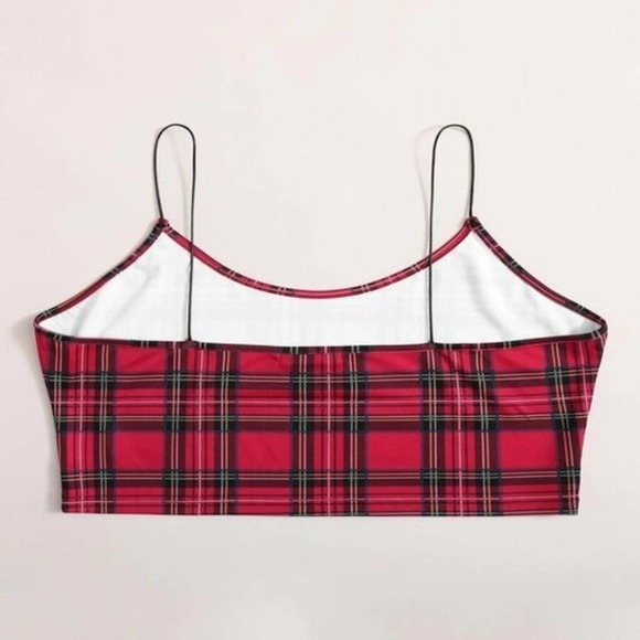 Red Plaid Crop Top XL Extra Large Plus SIze 14 Red Tartan Plaid Crop Top New - Picture 3 of 5